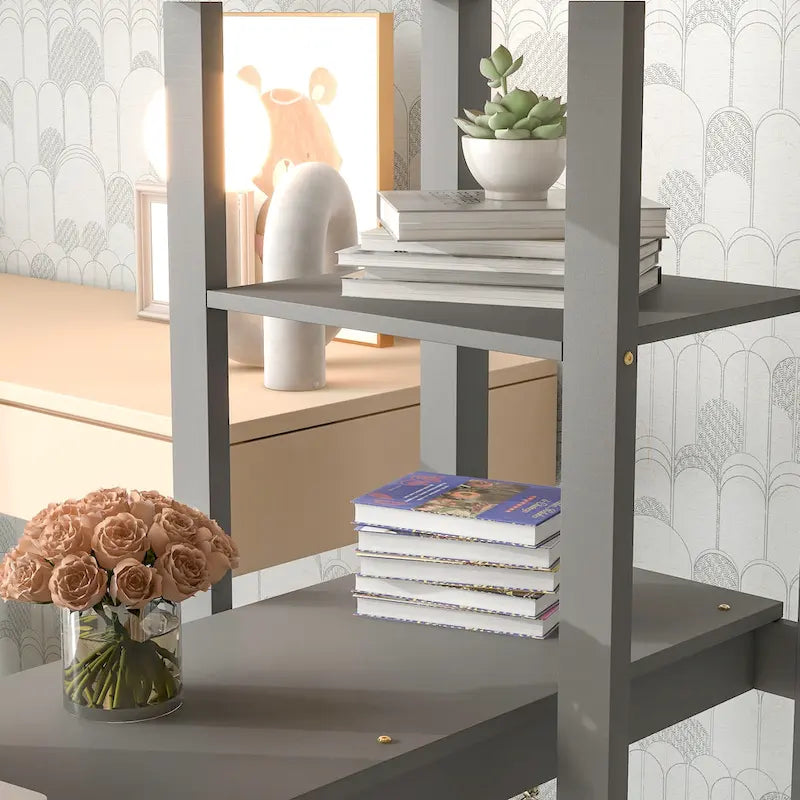 Lit mezzanine double avec bureau, étagères et échelle