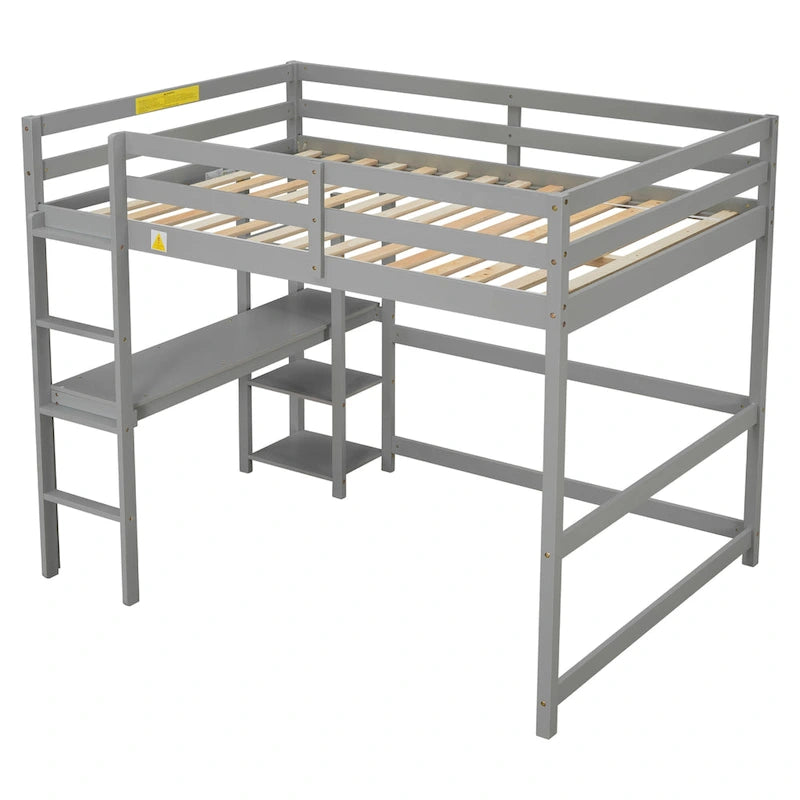Lit mezzanine double avec bureau, étagères et échelle