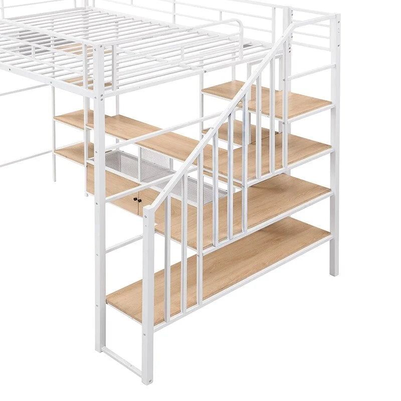 Lit mezzanine en métal avec escalier et bureau