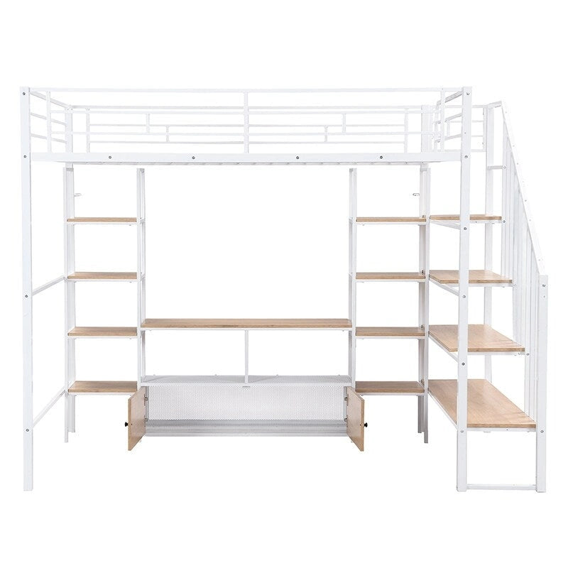 Lit mezzanine en métal avec escalier et bureau
