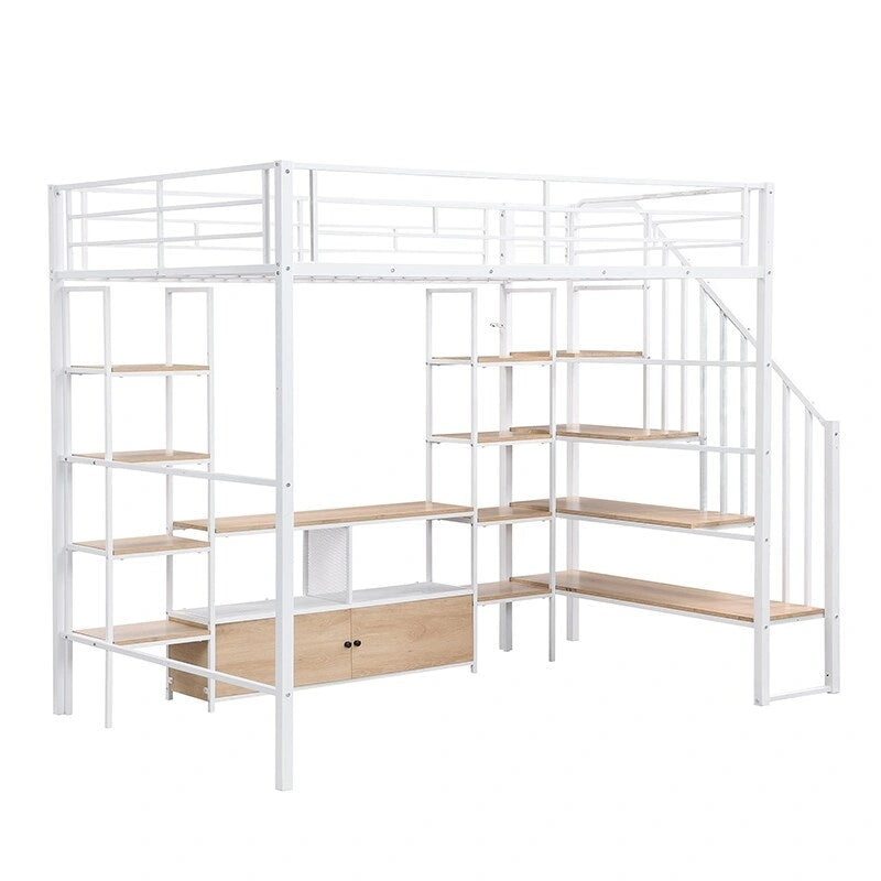 Lit mezzanine en métal avec escalier et bureau