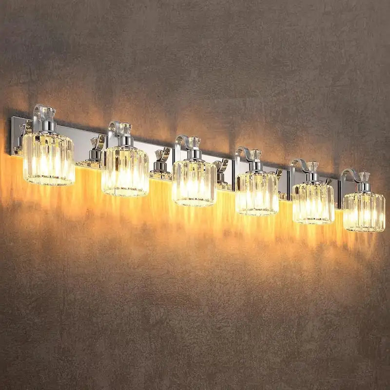 Appliques murales de salle de bain chromées modernes en cristal à 4 lumières au-dessus du miroir