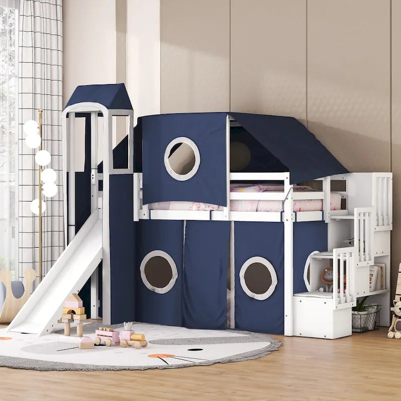 Lit mezzanine avec tente et tour
