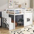 Lit mezzanine jumeau avec escalier de rangement et fenêtre, cadre de lit en bois