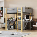 Lit mezzanine pleine grandeur en bois avec armoire de rangement intégrée et cubes, bureau rabattable, blanc