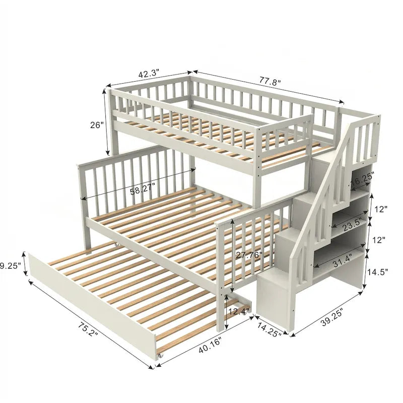 Lit superposé polyvalent avec escalier, rangement supplémentaire et caractéristiques de sécurité