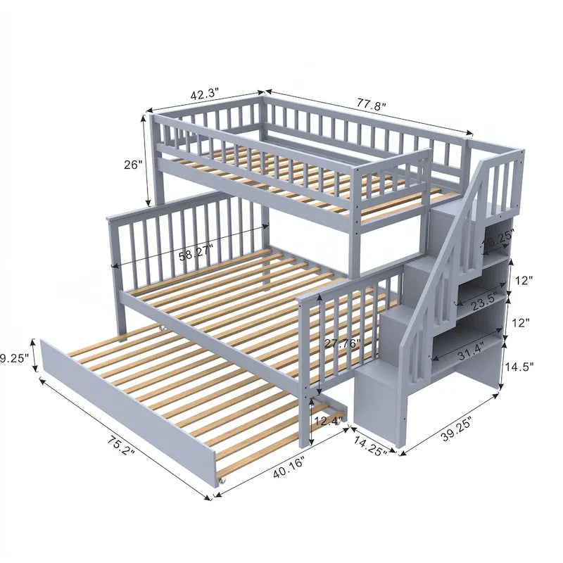 Lit superposé polyvalent avec escalier, rangement supplémentaire et caractéristiques de sécurité