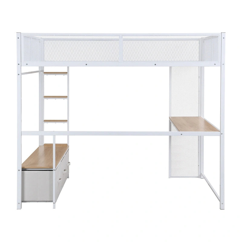 Lit mezzanine gaming en métal double avec LED 16 couleurs, bureau et 3 tiroirs de rangement (capacité de 180 kg)