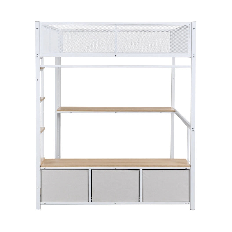 Lit mezzanine gaming en métal double avec LED 16 couleurs, bureau et 3 tiroirs de rangement (capacité de 180 kg)