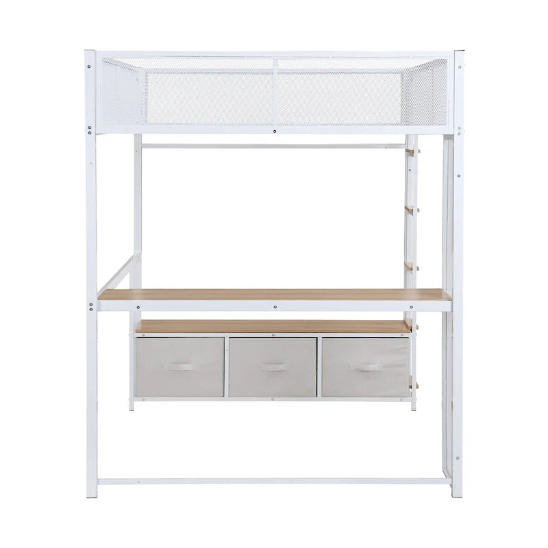 Lit mezzanine gaming en métal double avec LED 16 couleurs, bureau et 3 tiroirs de rangement (capacité de 180 kg)