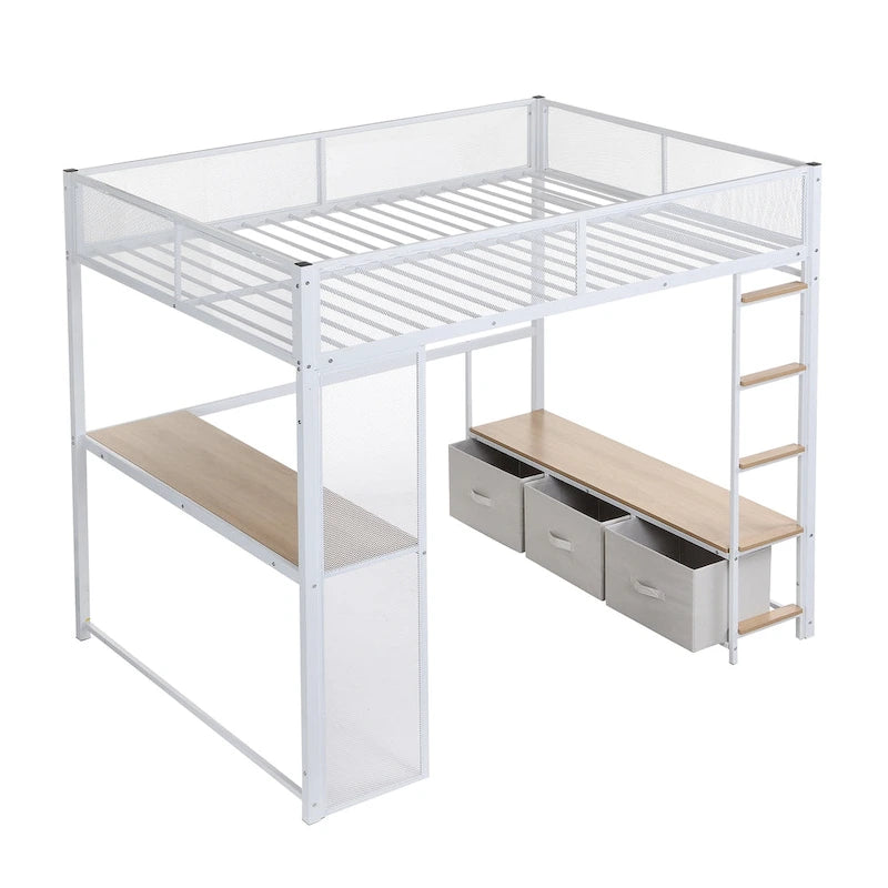Lit mezzanine gaming en métal double avec LED 16 couleurs, bureau et 3 tiroirs de rangement (capacité de 180 kg)