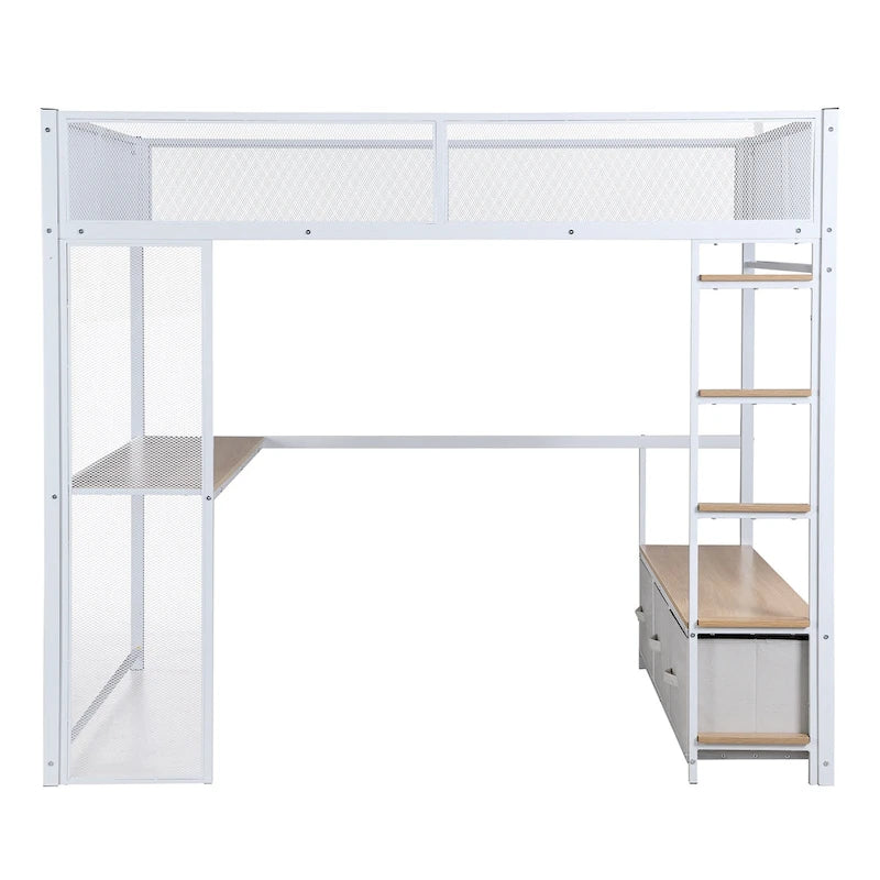 Lit mezzanine gaming en métal double avec LED 16 couleurs, bureau et 3 tiroirs de rangement (capacité de 180 kg)