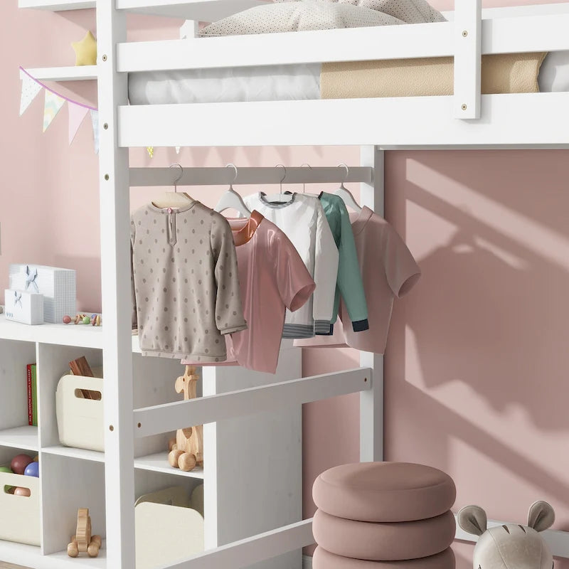 Lit mezzanine haut en pin, format simple, avec échelle