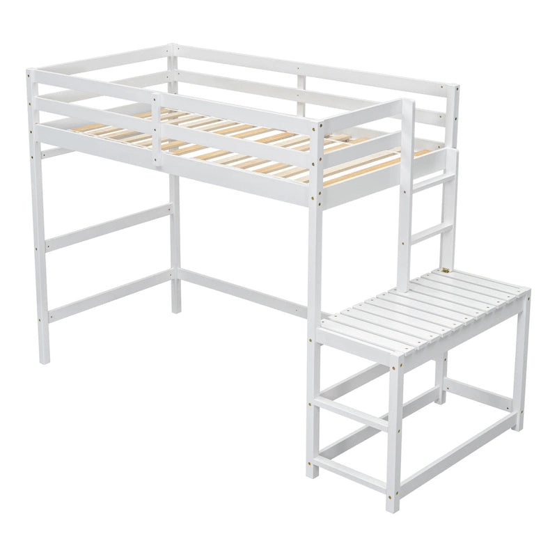 Lit mezzanine haut en pin, format simple, avec échelle