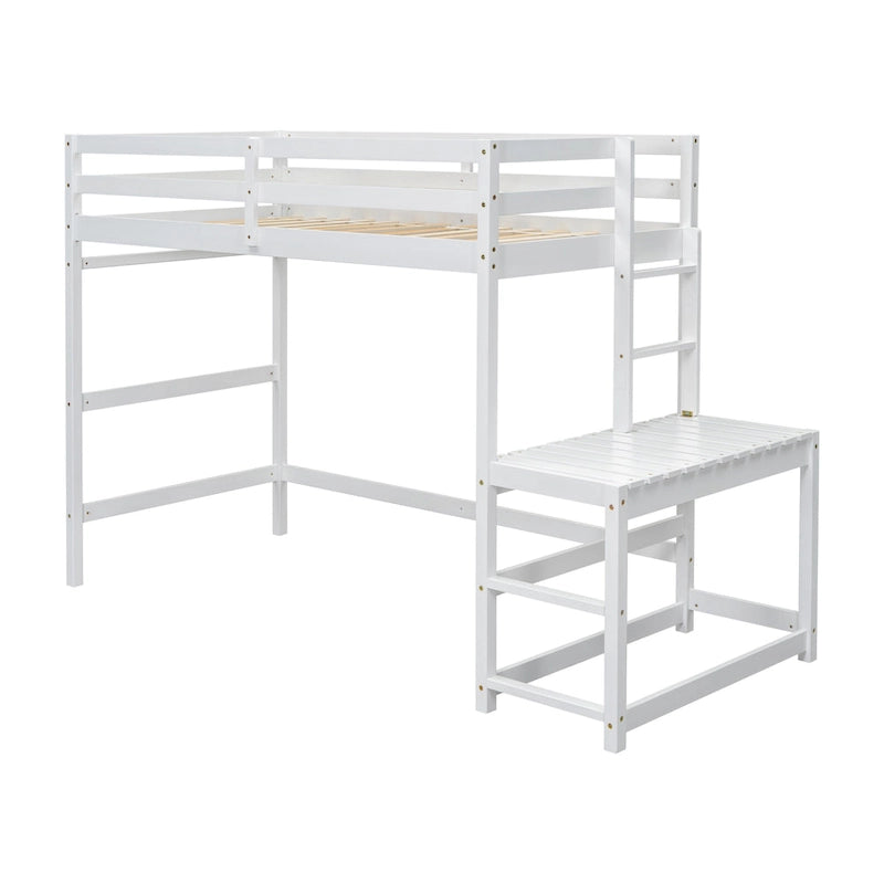 Lit mezzanine haut en pin, format simple, avec échelle