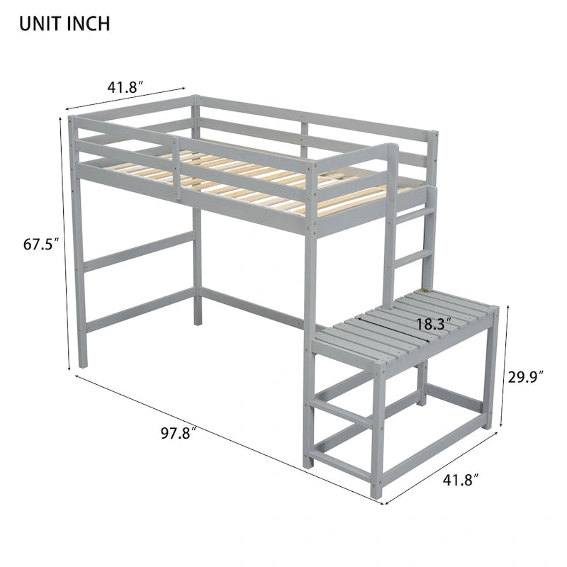 Lit mezzanine haut en pin, format simple, avec échelle