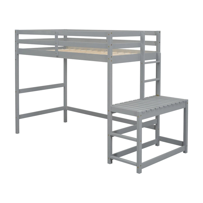 Lit mezzanine haut en pin, format simple, avec échelle