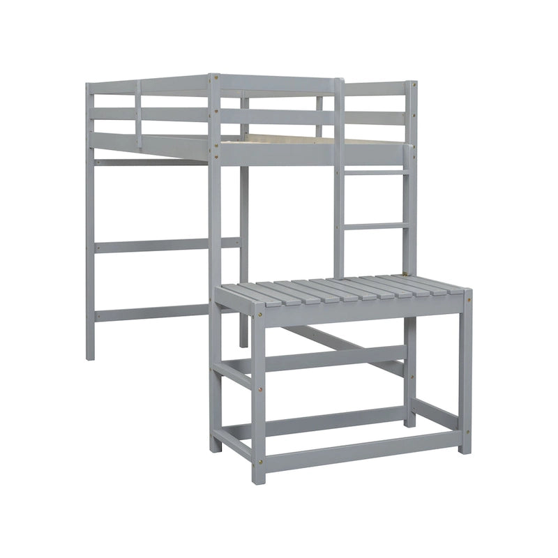 Lit mezzanine haut en pin, format simple, avec échelle