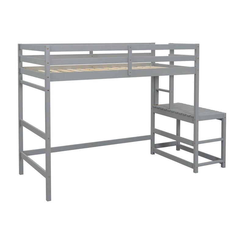 Lit mezzanine haut en pin, format simple, avec échelle