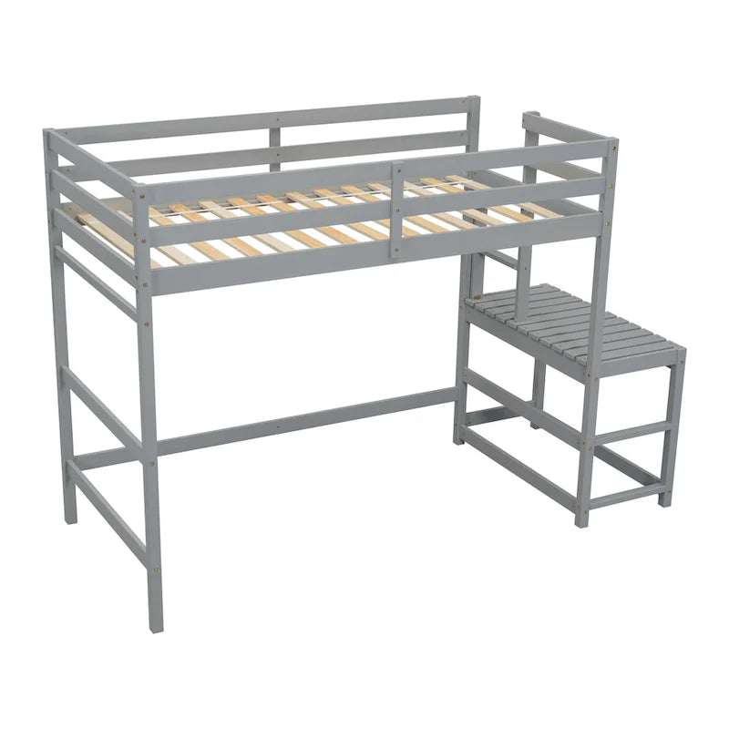 Lit mezzanine haut en pin, format simple, avec échelle
