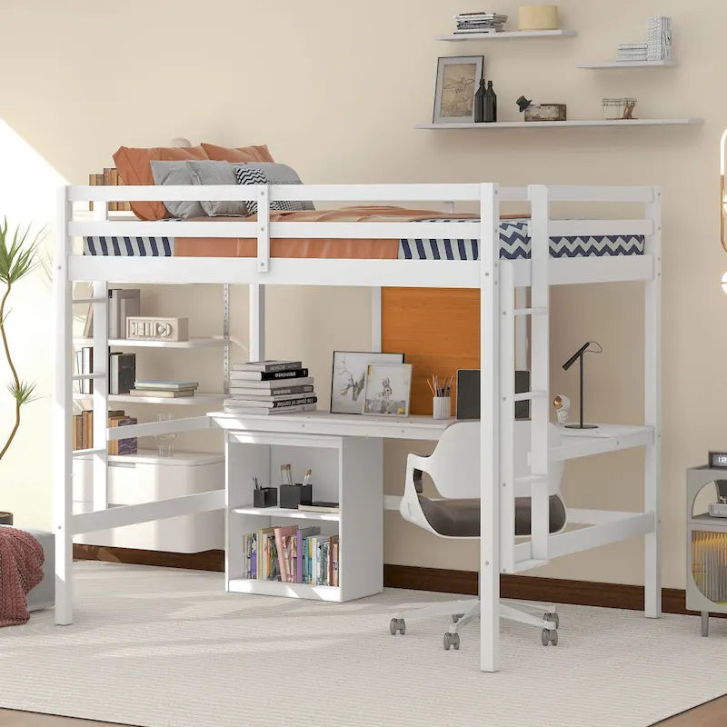 Lit mezzanine avec bureau et planche à écrire en pin massif