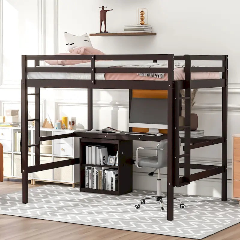Lit mezzanine avec bureau et planche à écrire en pin massif