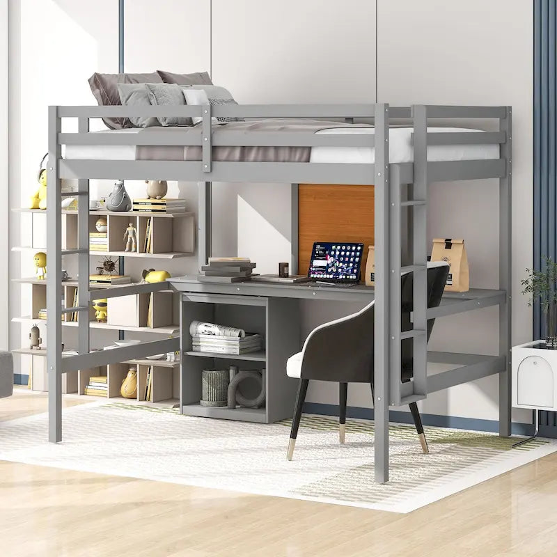 Lit mezzanine avec bureau et planche à écrire en pin massif