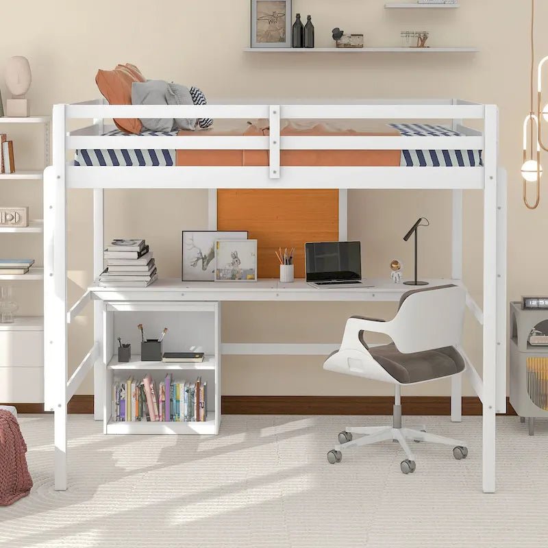 Lit mezzanine avec bureau et planche à écrire en pin massif
