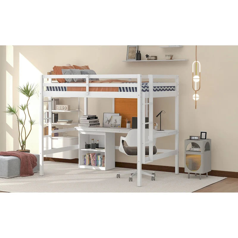 Lit mezzanine avec bureau et planche à écrire en pin massif