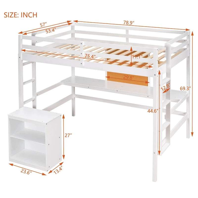 Lit mezzanine avec bureau et planche à écrire en pin massif