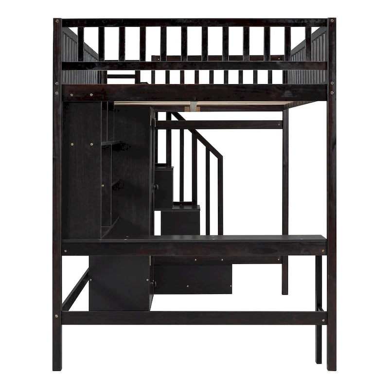 Lit mezzanine en pin avec bureau et rangements