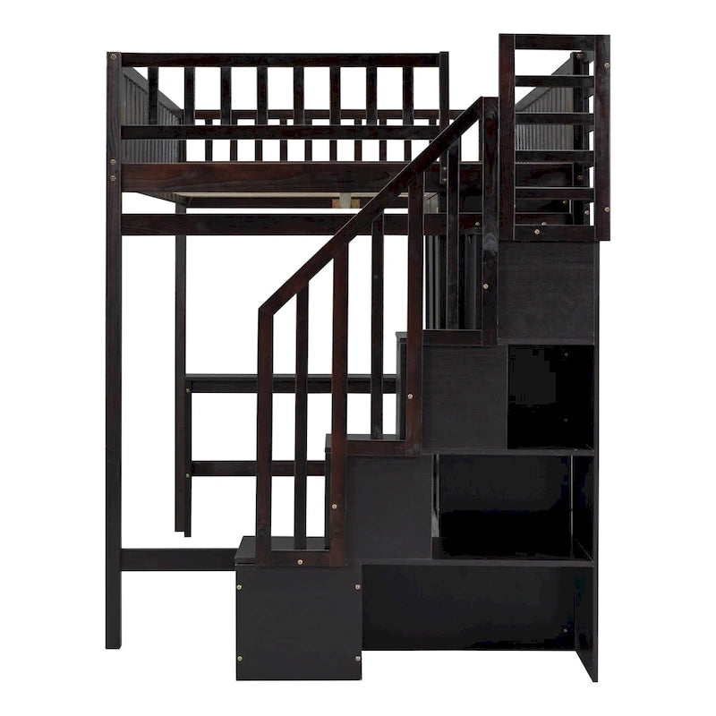 Lit mezzanine en pin avec bureau et rangements