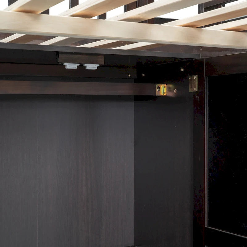 Lit mezzanine en pin avec bureau et rangements