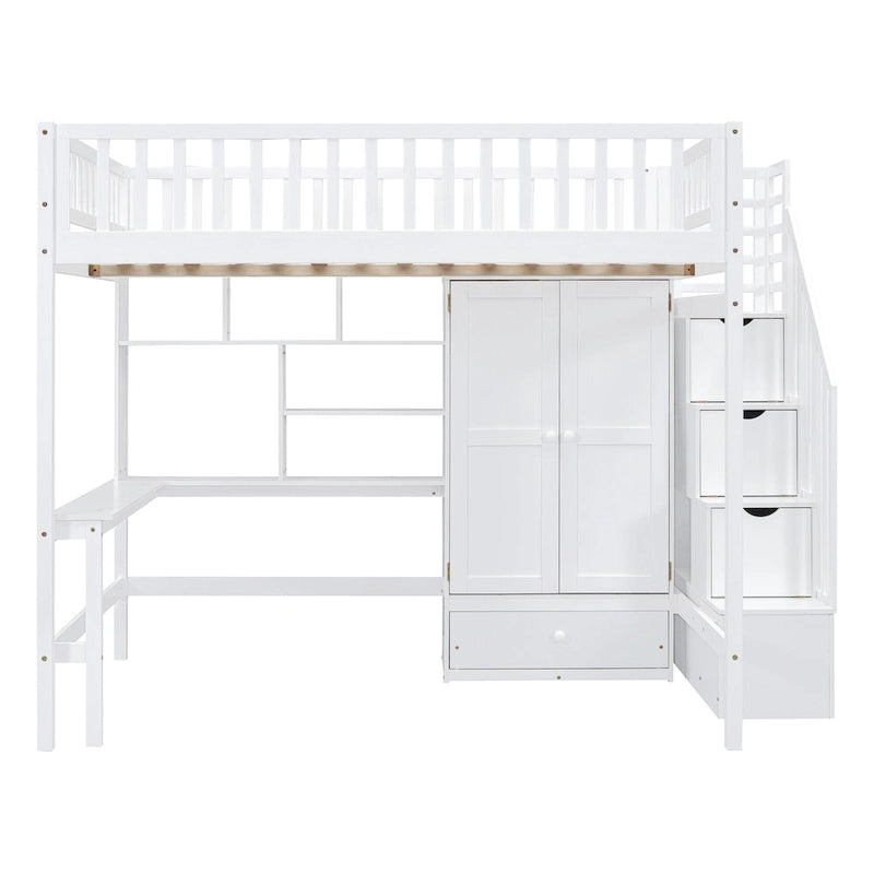 Lit mezzanine en pin avec bureau et rangements