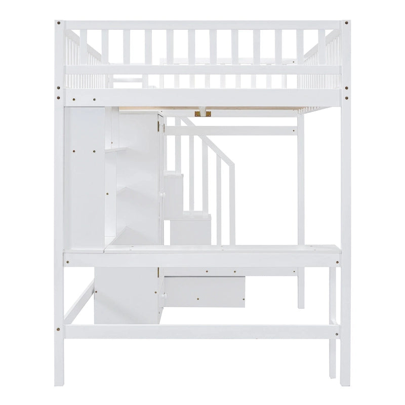 Lit mezzanine en pin avec bureau et rangements