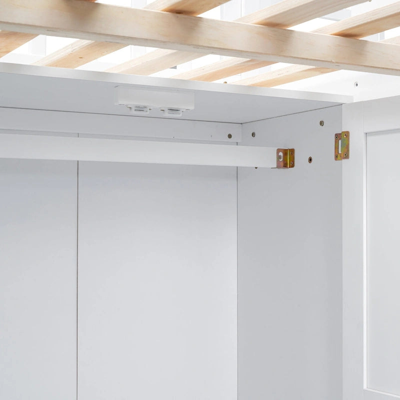 Lit mezzanine en pin avec bureau et rangements