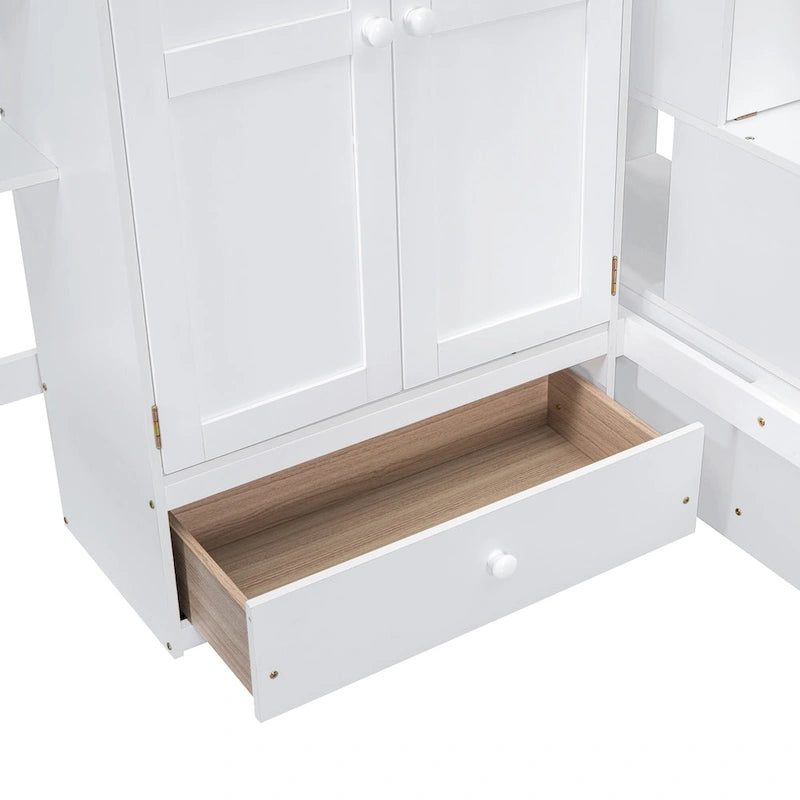 Lit mezzanine en pin avec bureau et rangements