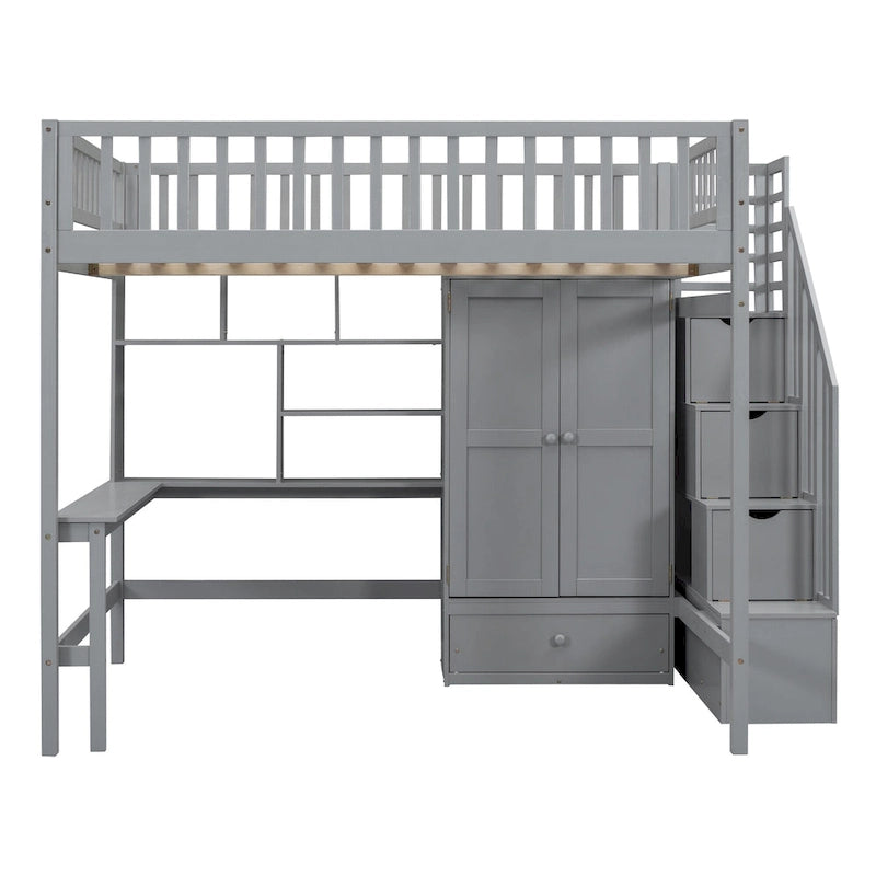 Lit mezzanine en pin avec bureau et rangements