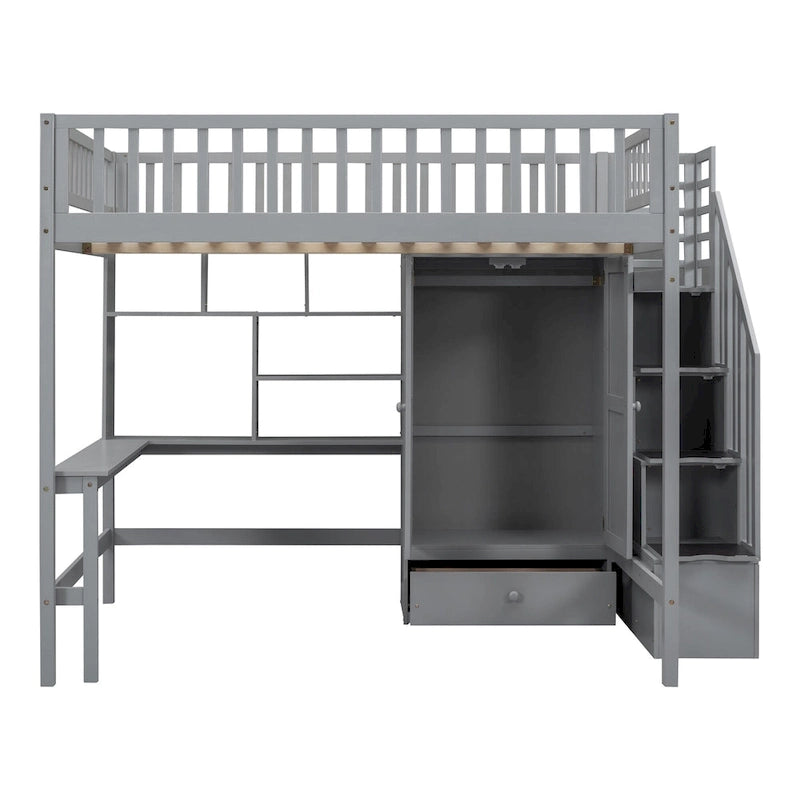 Lit mezzanine en pin avec bureau et rangements