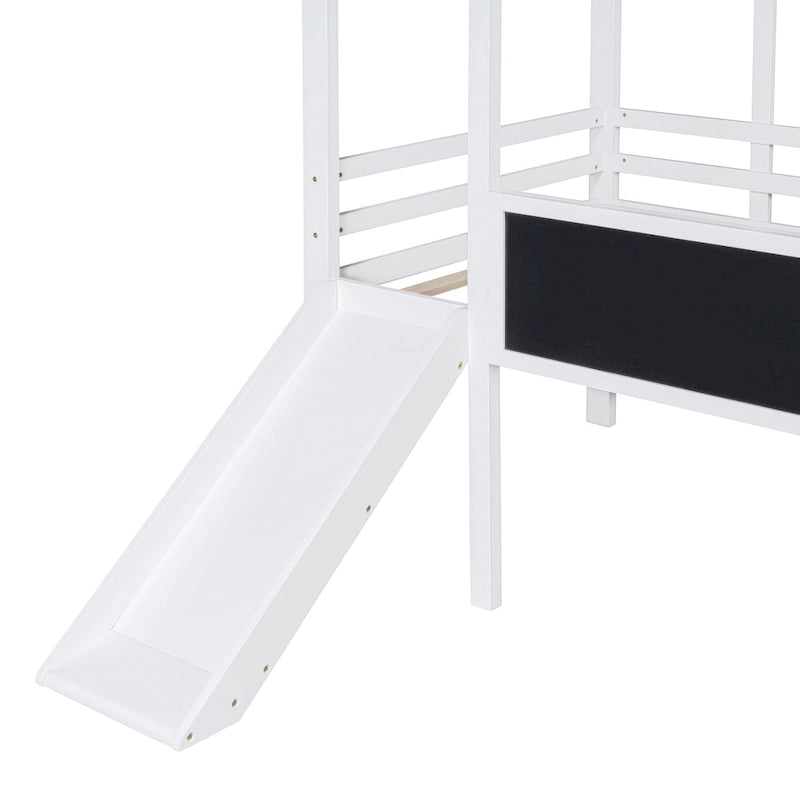 Lit de maisonnette surélevé double avec toboggan