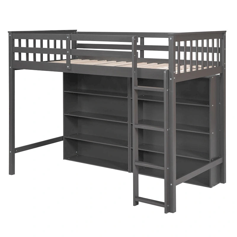 Lit mezzanine double avec étagère de rangement