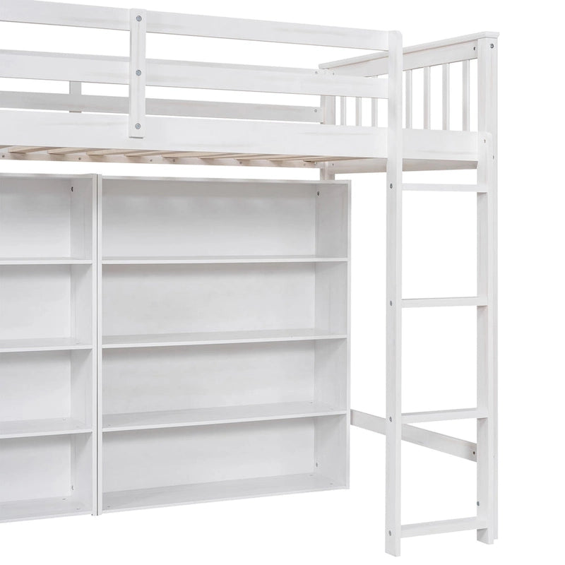Lit mezzanine double avec étagère de rangement