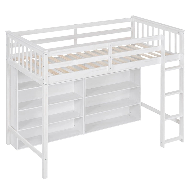 Lit mezzanine double avec étagère de rangement