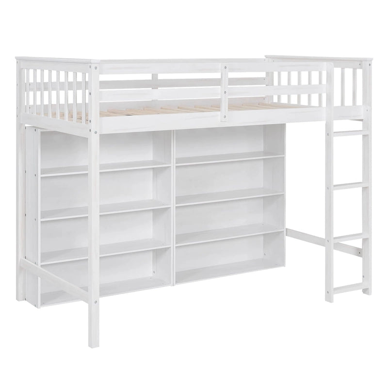 Lit mezzanine double avec étagère de rangement