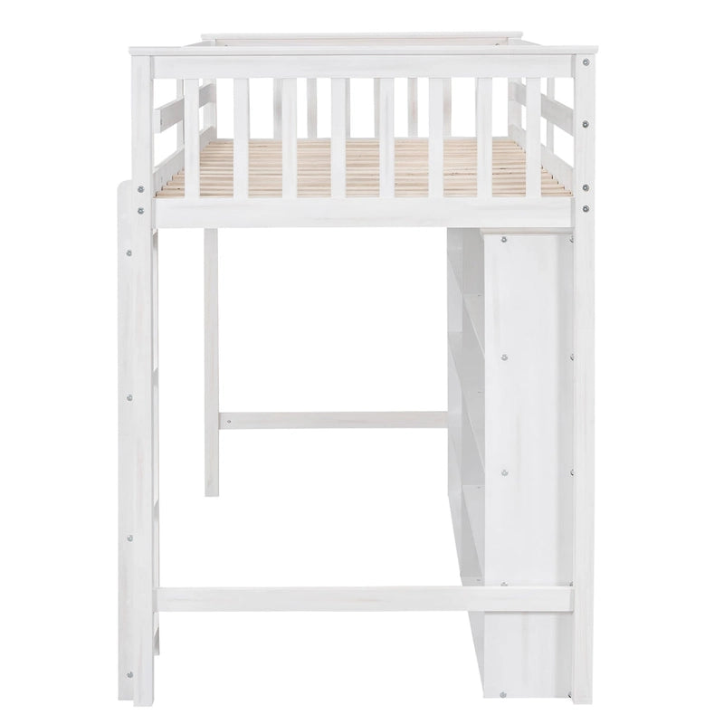 Lit mezzanine double avec étagère de rangement