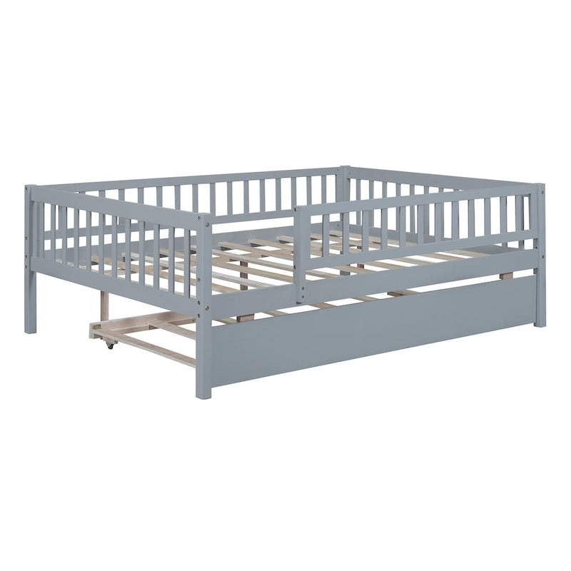 Lit de repos double en bois avec lit gigogne et barrière
