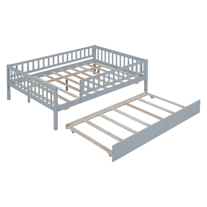 Lit de repos double en bois avec lit gigogne et barrière