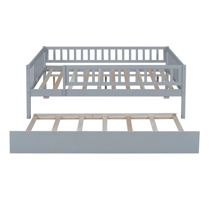 Lit de repos double en bois avec lit gigogne et barrière