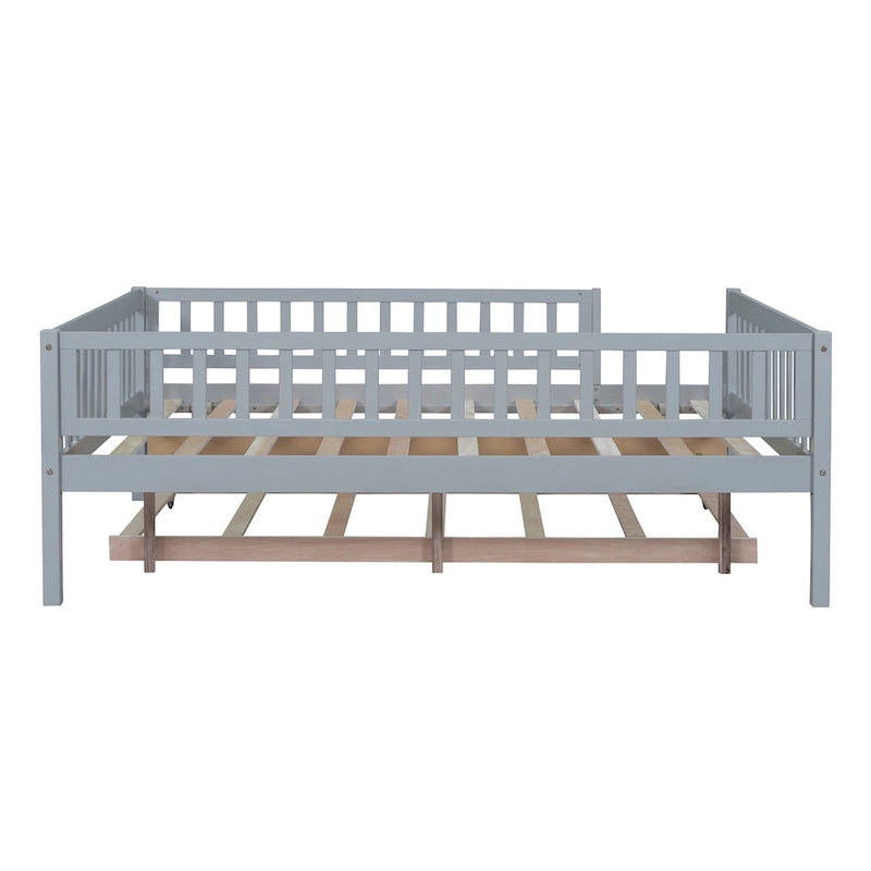 Lit de repos double en bois avec lit gigogne et barrière