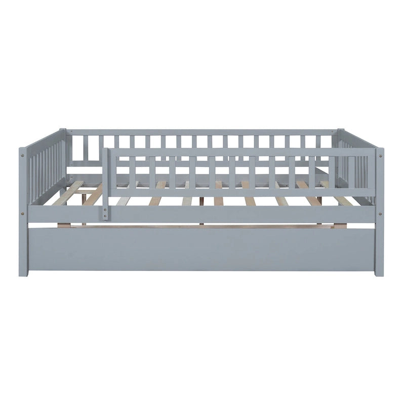 Lit de repos double en bois avec lit gigogne et barrière